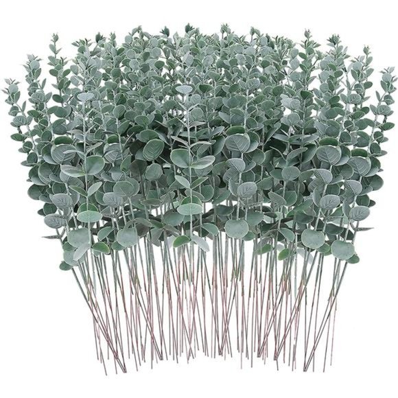 90 Pcs Eucalyptus Stems Artificial Green Stems Eucalyptus Leaves Stems 15 inch - Picture 1 of 6